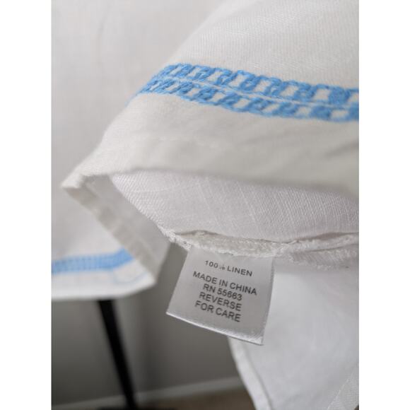 For Cynthia white linen tunic top turquoise blue stitching detail measures 3X - Picture 6 of 6